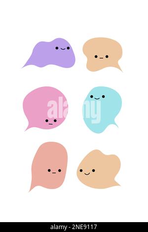 Set of bubbles, comments in shape of cute cloud. Internet dialog, speech, vector frame, sticker Stock Vector