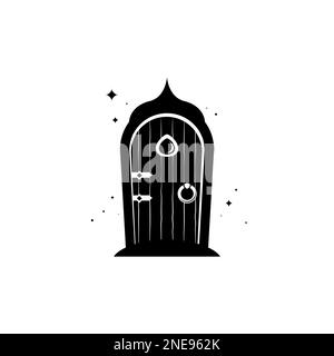 Fantasy magic door line icon. Vector illustration isolated on white. Fairytale entry. Stock Vector