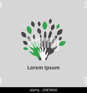 Tree logo with hands. Support, help concept, community icon. Vector illustration Stock Vector