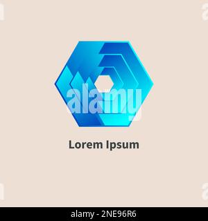 Hexagon blue geometric logo. Hexagon icon, business logotype Stock Vector