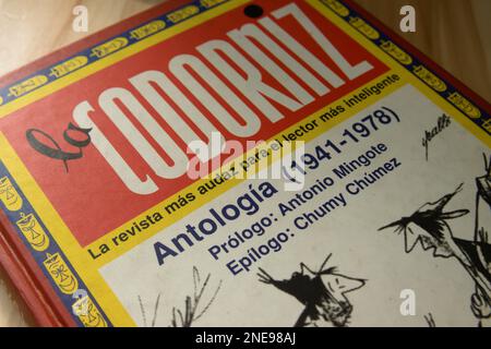 Close-up of the cover of a copy of "LA CODORNIZ: ANTOLOGIA (1941-1978)" a Spanish humorous magazine during the years of the dictatorship. Stock Photo