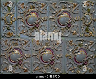 View of Porcelain tile with ornament seamless pattern with luxury floral ornament. Great for textile, wallpaper or any desired idea, close-up photo. Stock Photo