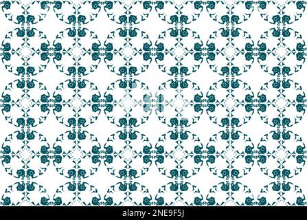 Ceramic tile mosaic in Arabic style, vector illustration. Green emerald contrast color ornate seamless pattern Stock Vector