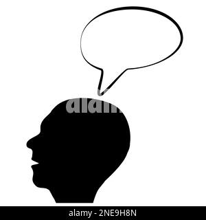 Silhouette of human head with contour empty speech bubble from mouth ...