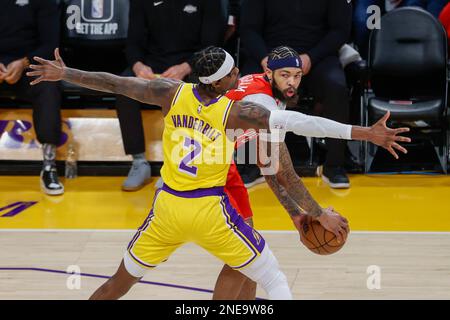 New Orleans Pelicans forward Brandon Ingram (L) is defended by Los Angeles Lakers forward Jarred Vanderbilt (R) during an NBA basketball game in Los Angeles. (Photo by Ringo Chiu / SOPA Images/Sipa USA) Stock Photo