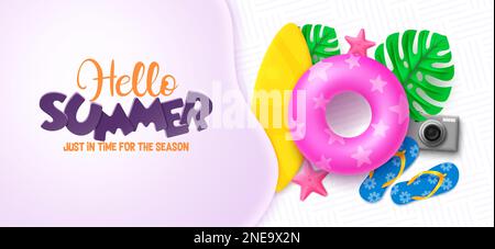 Hello summer vector template. Hello summer text in empty space with abstract design. Vector illustration summer season banner. Stock Vector
