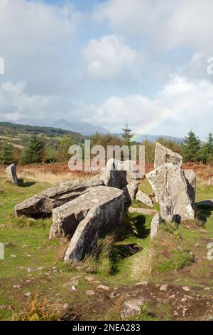 The Giants Graves burial cairns lying above Whiting Bay on the Isle of Arran Ayrshire Scotland Stock Photo