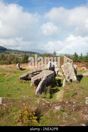 The Giants Graves burial cairns lying above Whiting Bay on the Isle of Arran Ayrshire Scotland Stock Photo