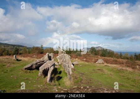 The Giants Graves burial cairns lying above Whiting Bay on the Isle of Arran Ayrshire Scotland Stock Photo