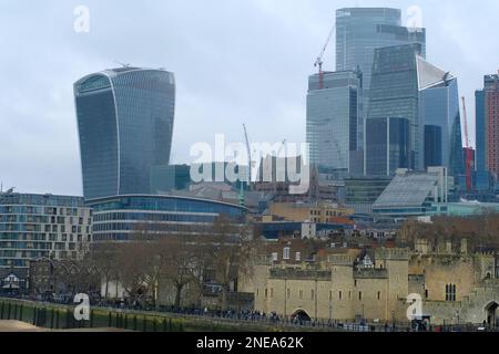 View from the South bank across the River Thames to the City of London, England Stock Photo
