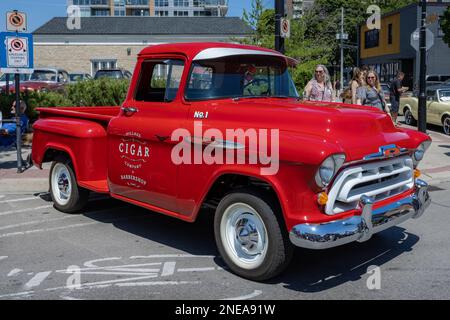 Burlington,ON,Canada July 9, 2022: Red Chevrolet 3100 truck in Burlington Car Show. First Car Show after the COVID19 outbreak. Stock Photo
