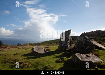 The Giants Graves burial cairns lying above Whiting Bay on the Isle of Arran Ayrshire Scotland Stock Photo