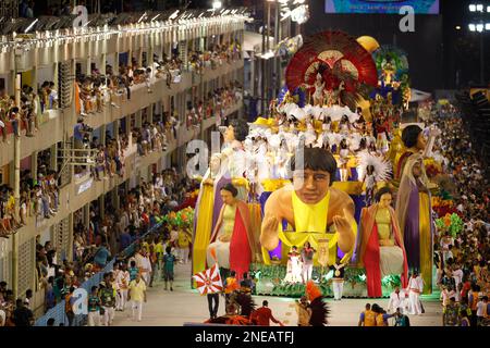 Dancers of Viradouro samba school perform during carnival celebrations