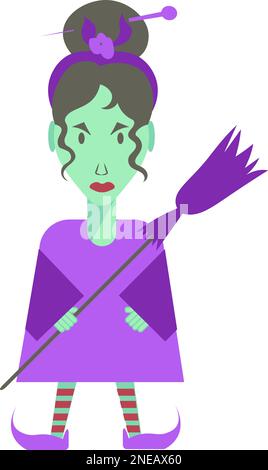 Halloween Witch and Broom Cartoon Colored Clipart Stock Vector Image ...