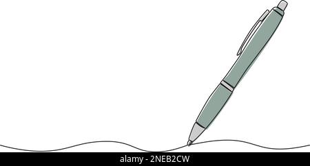 colored single line drawing of ballpoint pen, line art vector illustration Stock Vector