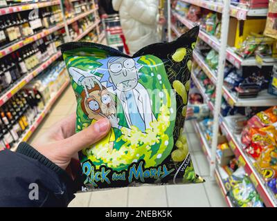 Tyumen, Russia-January 23, 2023: Rick and Morty adult animated science fiction sitcom. Selective focus Stock Photo