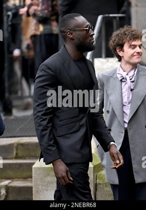 London, UK. 16th Feb, 2023. February 16th, 2023, London, UK. Stormzy arriving at a Memorial Service for Vivienne Westwood, Southwark Cathedral, London. Credit: Doug Peters/Alamy Live News Stock Photo