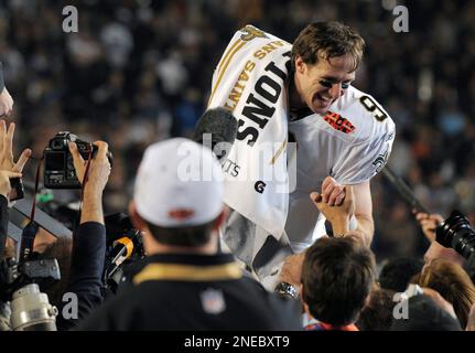 Drew Brees #9 of the New Orleans Saints looks on during a game against the  Indianapolis Colts in Super Bowl XLIV Stock Photo - Alamy