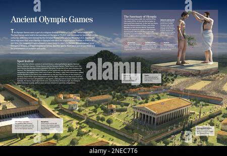 Ancient Olympic Games held in the honour of Zeus. Runners competing in ...