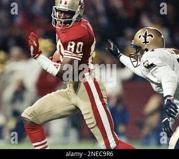 San Francisco 49ers Toi Cook (41) and Merton Hanks dance as they