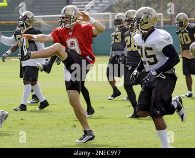 Drew Brees #9 of the New Orleans Saints looks on during a game against the  Indianapolis Colts in Super Bowl XLIV Stock Photo - Alamy