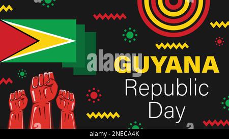 Happy Guyana republic day banner vector design celebrated on the 23rd of February every month. Background illustration with Guyana flag colors Stock Vector