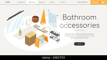 Bathroom aesthetics - line design style isometric web banner Stock Vector