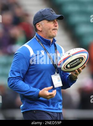 Riccardo Di Maio Data Analyst FIR Italian Rugby Federation during the 2023 Six Nations Championship second round match between England and Italy at Tw Stock Photo