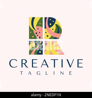 Modern decorative R letter logo design vector. Floral initial R logo template. Stock Vector