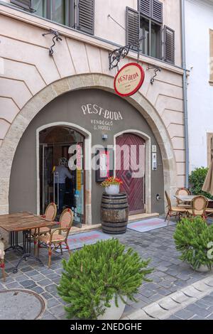 Budapest, Hungary - July 31, 2022: Pest Buda Boutique Design Hotel and Bistro by Zsidai at Fortuna Street in First District. Stock Photo