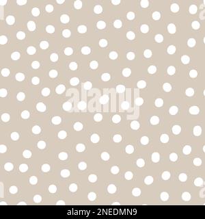 Seamless neutral polka dots pattern. White hand-drawn circles isolated on beige background. Abstract Random points ornament. Vector illustration for w Stock Vector
