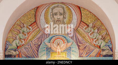 ANNECY, FRANCE - JULY 11, 2022: The mosaic of God the Father in the main altar of Basilique de la Visitation church Stock Photo