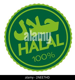 round green 100 percent HALAL badge or label with word halal in arabic script vector illustration Stock Photo