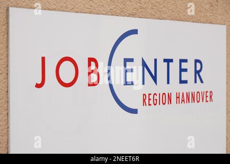 Hannover, Germany - March 17, 2020: Jobcenter or job center logo sign at region office of german unemployment or employment agency Stock Photo
