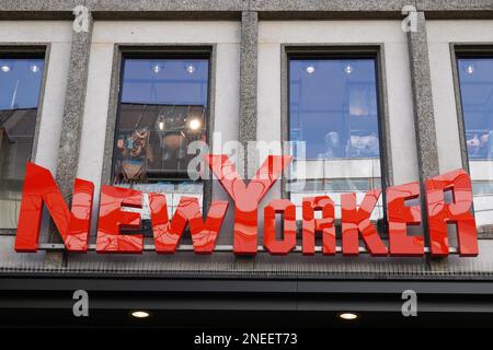 Hannover, Germany - March 2, 2020: New Yorker brand and company name sign of german fashion clothing retail chain store Stock Photo