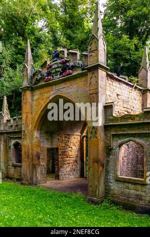 The Gothick Archway in the garden at Renishaw Hall Derbyshire England UK Stock Photo