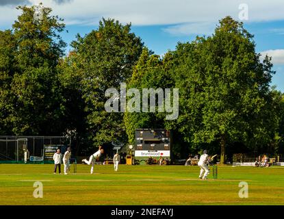 Village cricket map at Toft Cricket Club in Knutsford Cheshire England UK  a traditional summer sport. Stock Photo