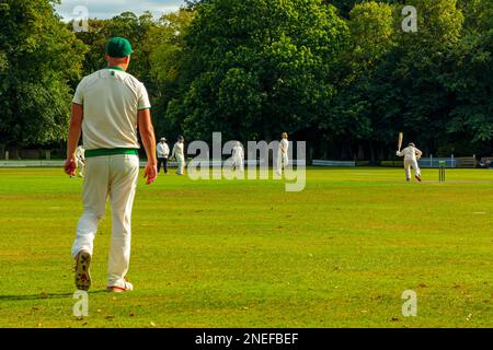 Village cricket map at Toft Cricket Club in Knutsford Cheshire England UK  a traditional summer sport. Stock Photo