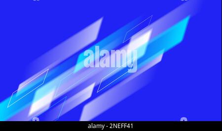 Geometric stripes, dynamic composition diagonal rectangular shapes in blue and white semi-transparent colors, glass reflection blurred Stock Vector