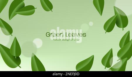 Green leaves background 3d render style illustration vector in swirl motion circle Stock Vector