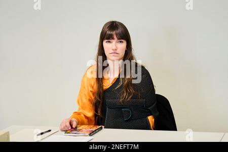 Berlin, Germany. 16th Feb, 2023. Carla Hinrichs, spokesperson for the Last Generation climate group. Credit: Annette Riedl/dpa/Alamy Live News Stock Photo