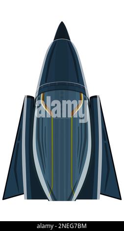 Cartoon triangle spaceship isolated on white. Aggressive form similar fighter aircraft. Vector design element. Stock Photo