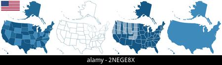 Maps of United States of America collection. Source of map:   http://www.lib.utexas.edu/maps/united states/n.america.jpg Stock Vector