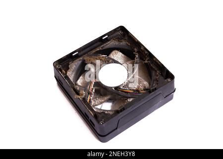 Dust on the fan in the computer close up Stock Photo