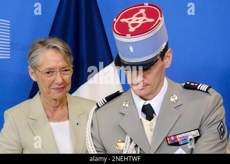 Brussels, Belgium. 16th Feb, 2023. European Commission President Ursula von der LEYEN receives the Prime Minister of France Elisabeth BORNE in Brussels, Belgium on Feb. 16, 2023. Credit: ALEXANDROS MICHAILIDIS/Alamy Live News Stock Photo