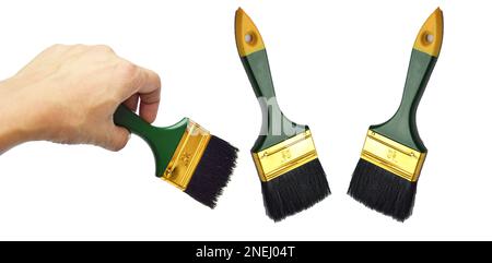 Paint brushes on white background, paint tools Stock Photo