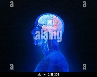 Artificial intelligence. Human head outline with circuit board inside. Technology and engineering concept. 3D Rendering,illustration Stock Photo
