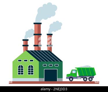 garbage processing plant. garbage truck rides with waste. flat vector ...