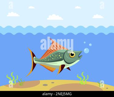 sea fish in the water. marine life in the ocean. flat vector illustration Stock Vector