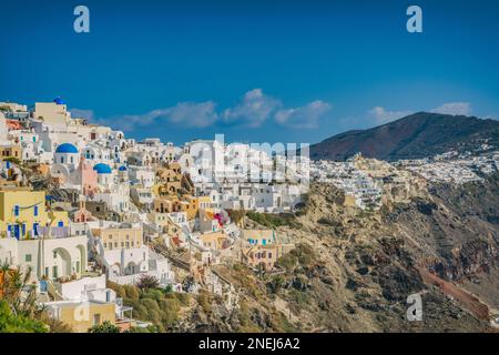 The picturesque village of Oia perched on the Santorini caldera Stock Photo